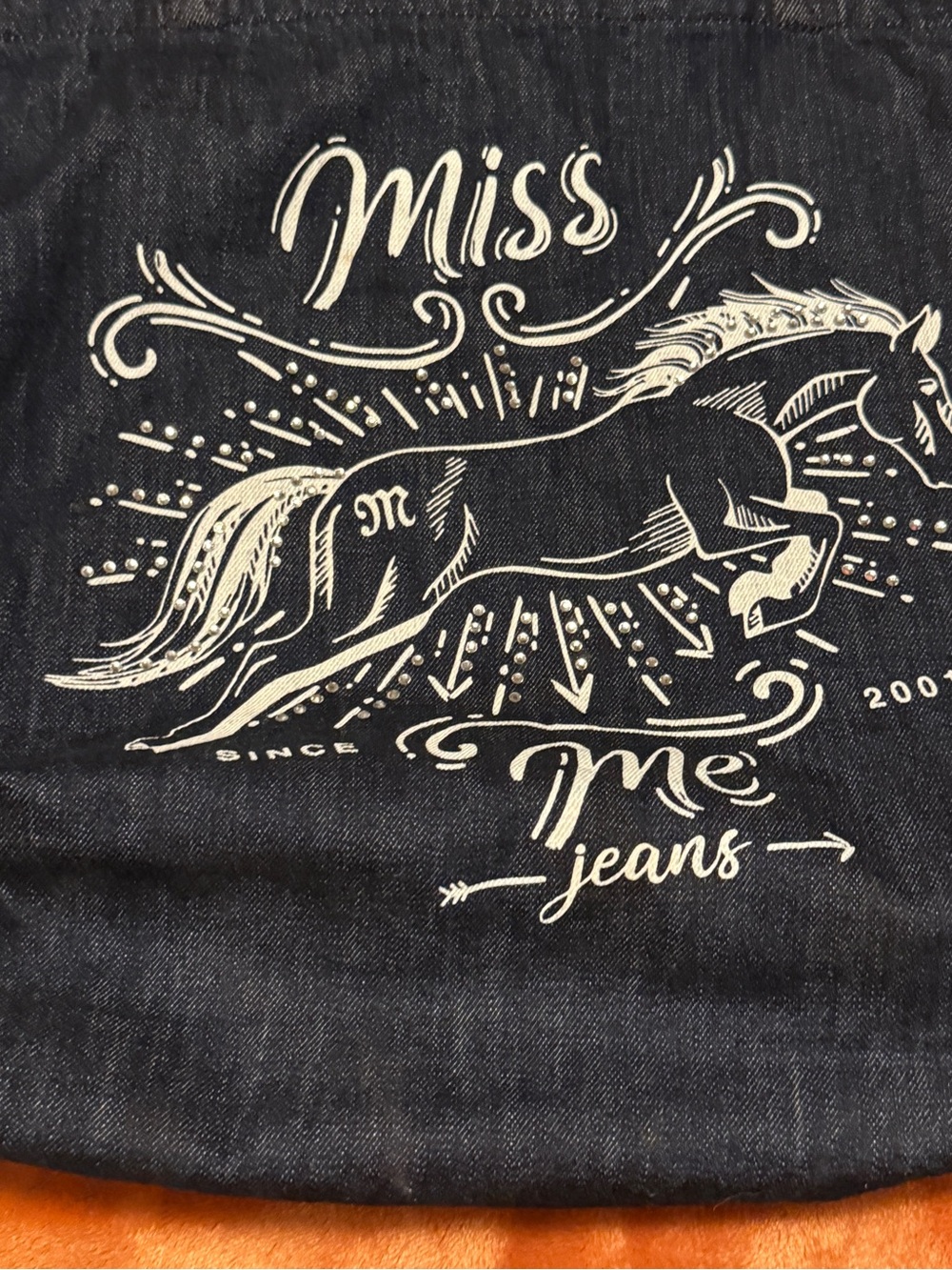 Miss Me Dark Wash Denim Tote Bag with Horse Graphic